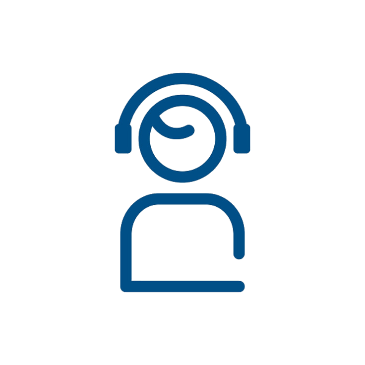 En stiliserad person med hörlurar, vilket indikerar att den lyssnar på musik eller är fokuserad.