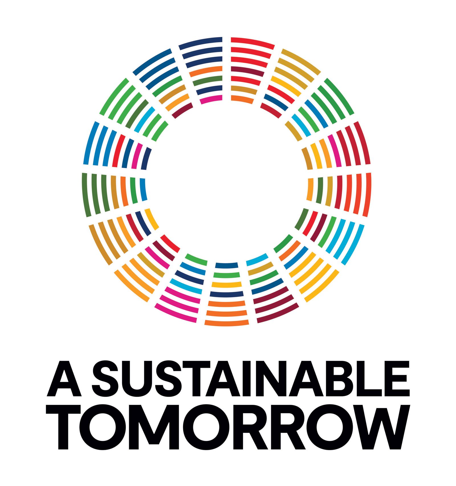 A circular graphic composed of colourful segments with the text 'A Sustainable Tomorrow' underneath.